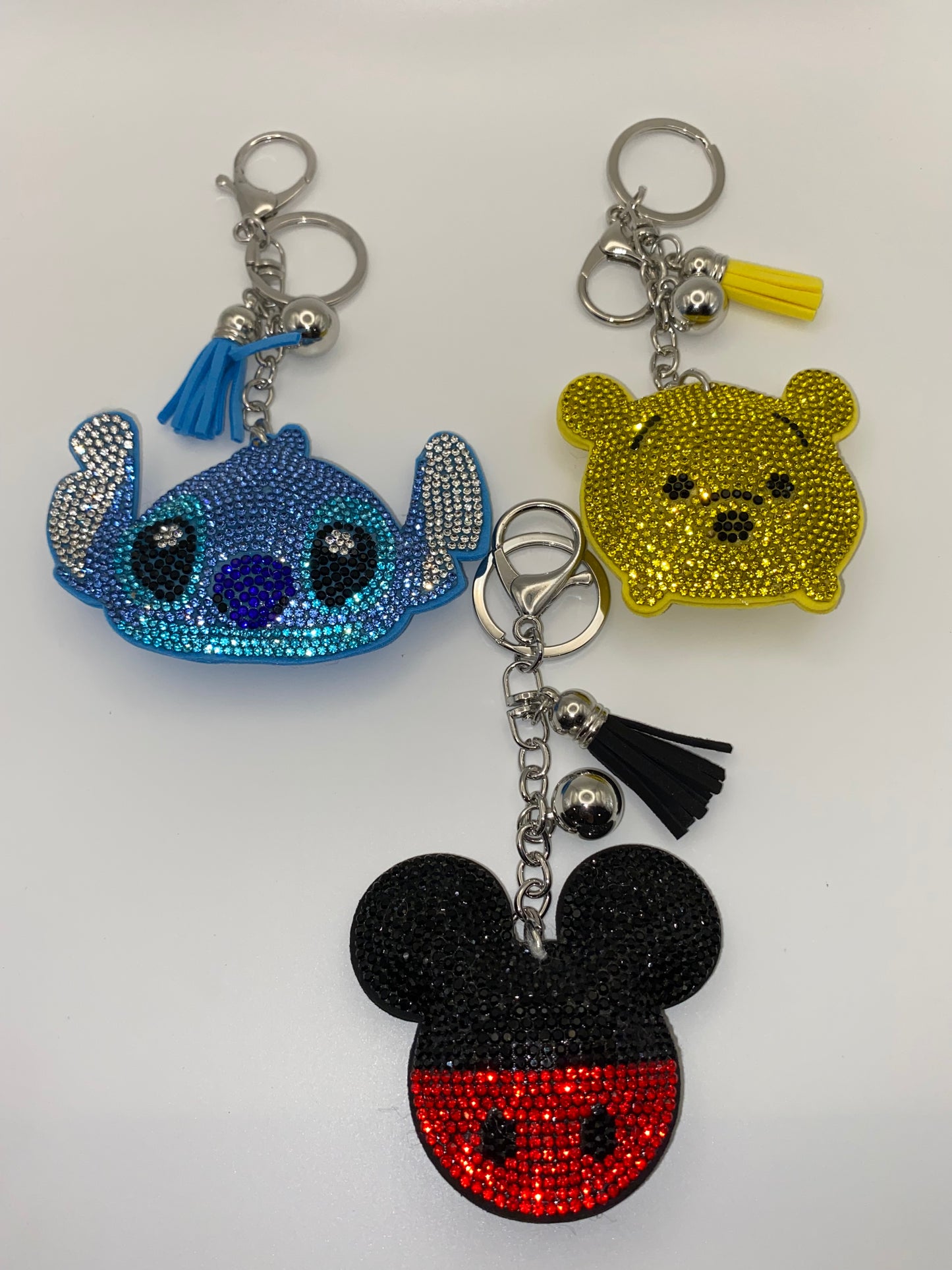 Rhinestone Character Keychains W/Tassel & Bell (1Pc)
