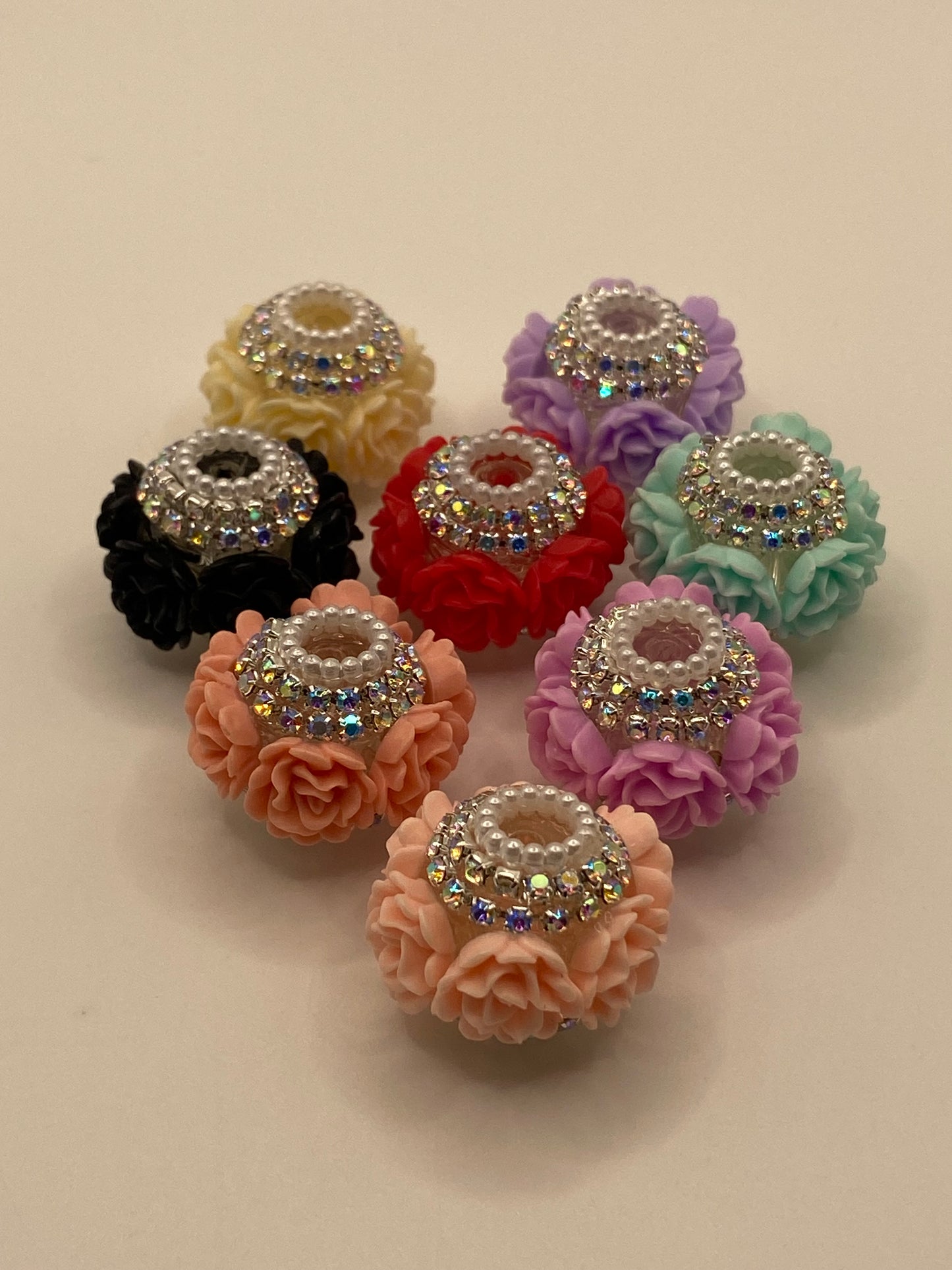 Fancy Beads W/Rhinestones & Flowers (1Pc)